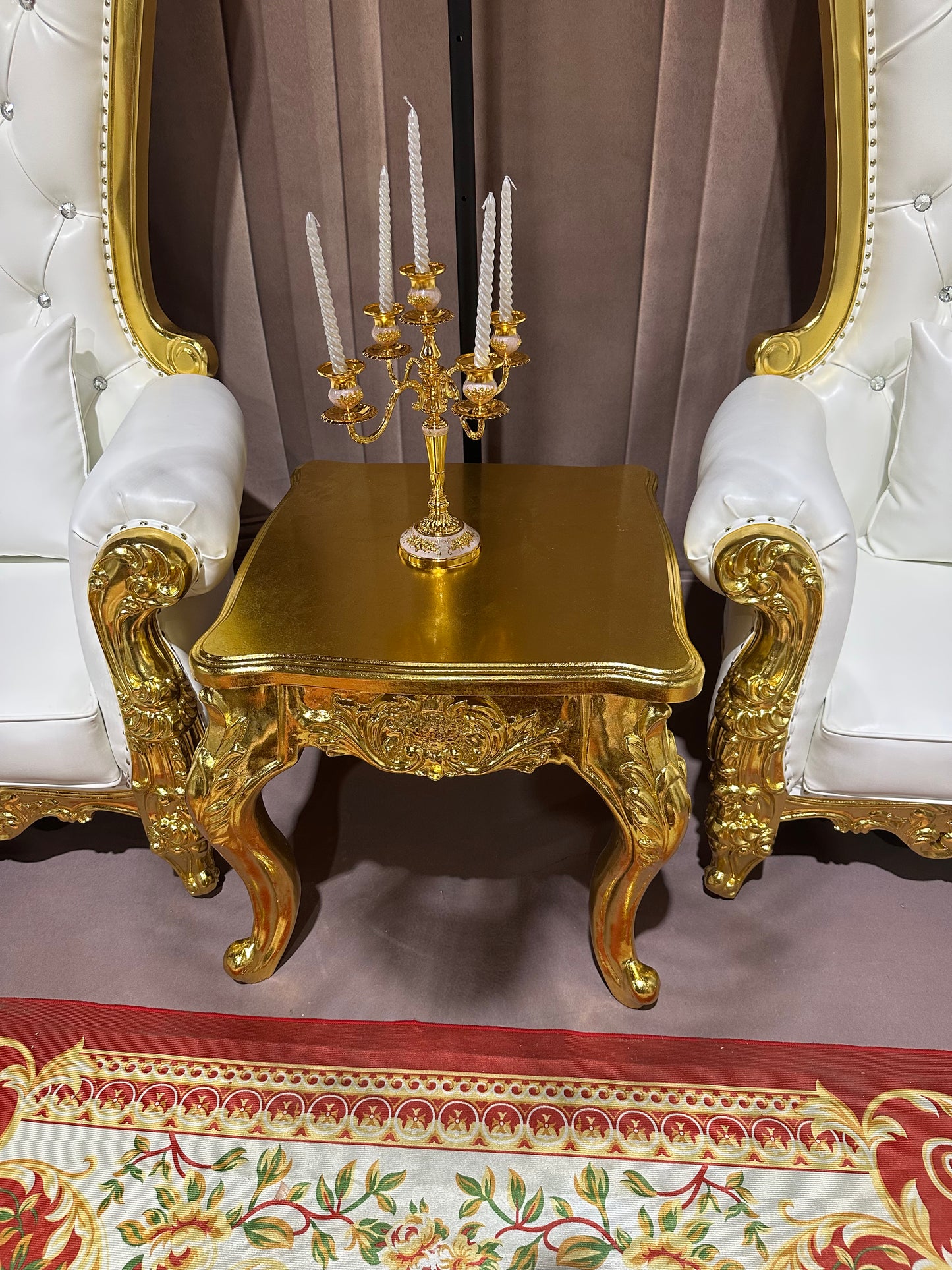 King and Queen Throne Chairs w/ Table - Red